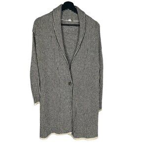 Hoss Intropia Cream Black Stripe Knit Wool Cashmere Blend Cardigan Duster XS